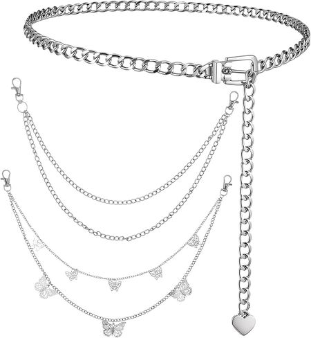 3 PCS Silver Chain Belts for Women, Metal Multilayer Waist Chain Belt Y2k Belt Chains for Dresses Jeans Pants Trousers in Saudi Arabia