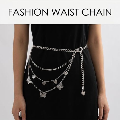3 PCS Silver Chain Belts for Women, Metal Multilayer Waist Chain Belt Y2k Belt Chains for Dresses Jeans Pants Trousers in Saudi Arabia