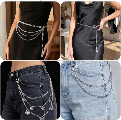 3 PCS Silver Chain Belts for Women, Metal Multilayer Waist Chain Belt Y2k Belt Chains for Dresses Jeans Pants Trousers in Saudi Arabia