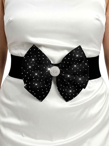 Satin Stretch Belt Rhinestone Bow Wide Women Fashion Crystal Belts Waist Belt for Formal Informal Dresses in Saudi Arabia