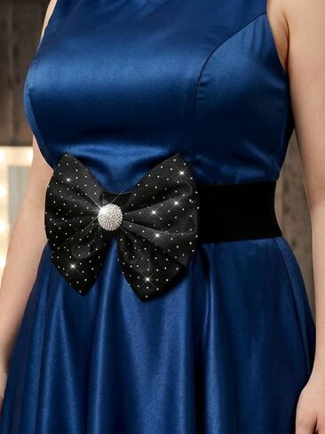 Satin Stretch Belt Rhinestone Bow Wide Women Fashion Crystal Belts Waist Belt for Formal Informal Dresses in Saudi Arabia