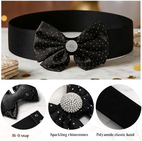 Satin Stretch Belt Rhinestone Bow Wide Women Fashion Crystal Belts Waist Belt for Formal Informal Dresses in Saudi Arabia