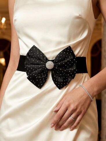 Satin Stretch Belt Rhinestone Bow Wide Women Fashion Crystal Belts Waist Belt for Formal Informal Dresses in Saudi Arabia