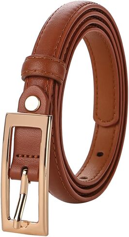 ALAIX Women's Skinny Leather Belts with Gold Buckle Thin Waist Belt for Jeans Dress Adjustable Black and Gold Belts for Women in Saudi Arabia