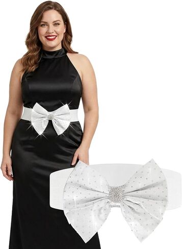 Satin Stretch Belt Rhinestone Bow Wide Women Fashion Crystal Belts Waist Belt for Formal Informal Dresses in Saudi Arabia