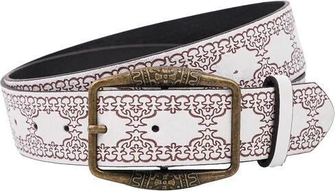 Women's Western Vintage Leather Belt with Embossed Pattern Metal Buckle for Country Cowgirl in Saudi Arabia