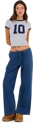 Forever 21 Women's Wide Leg Light Weight Denim with Drawstring and Pockets in Kuwait