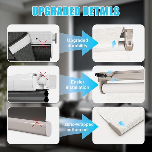 Hestia No Drill Blackout Roller Shades with Fascia Valance, Cordless Free-Stop Linen-Like Thermal Insulated Blinds with UV Protection for Bedroom, Nursery and Home Office,White,34.5" W X 72" H in Saudi Arabia