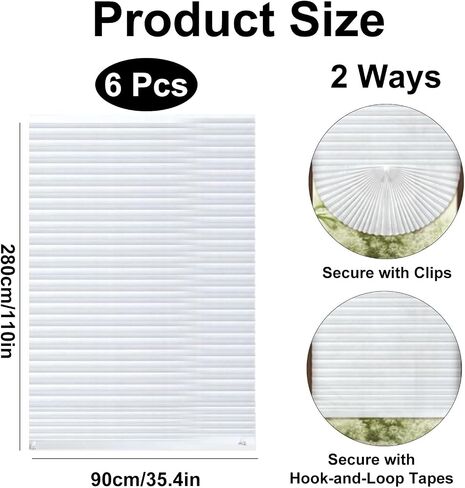 6 Pcs Temporary Blinds for Windows, 35" x 110" Extra Long Pleated Shades, No Tools No Drilling Cut to Size Self-Adhesive Fabric Window Blinds for Home, Office, Sliding Doors, Light Filtering (White) in Saudi Arabia