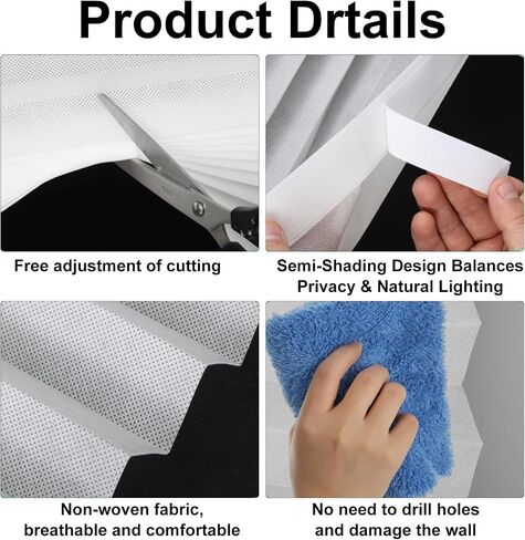 6 Pcs Temporary Blinds for Windows, 35" x 110" Extra Long Pleated Shades, No Tools No Drilling Cut to Size Self-Adhesive Fabric Window Blinds for Home, Office, Sliding Doors, Light Filtering (White) in Saudi Arabia