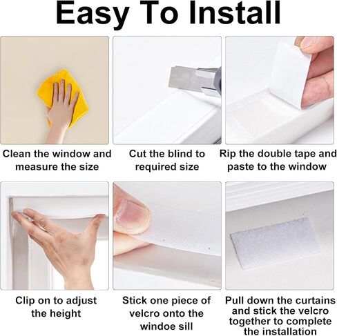 6 Pcs Temporary Blinds for Windows, 35" x 110" Extra Long Pleated Shades, No Tools No Drilling Cut to Size Self-Adhesive Fabric Window Blinds for Home, Office, Sliding Doors, Light Filtering (White) in Saudi Arabia