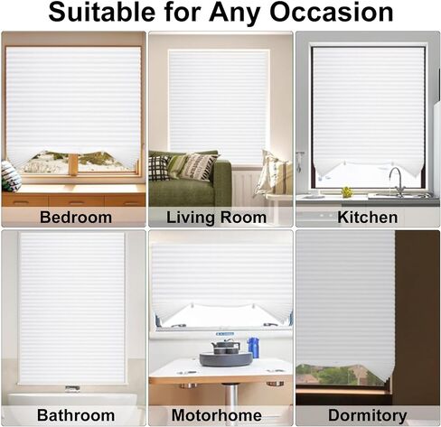 6 Pcs Temporary Blinds for Windows, 35" x 110" Extra Long Pleated Shades, No Tools No Drilling Cut to Size Self-Adhesive Fabric Window Blinds for Home, Office, Sliding Doors, Light Filtering (White) in Saudi Arabia