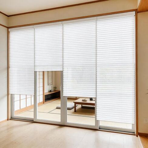 6 Pcs 35 x 110 Inch Temporary Blinds for Indoor Windows, Non-Woven Fabric Paper Pleated Shades, No Drill Free Cut Size, Adhesive Privacy Blinds for French Door Sliding Door Light Filtering (White) in Kuwait