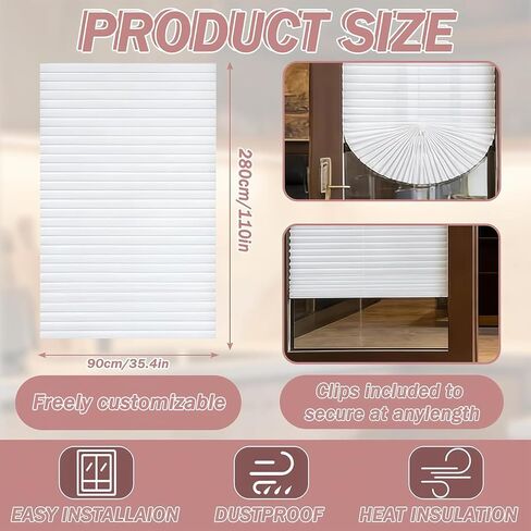 6 Pcs 35 x 110 Inch Temporary Blinds for Indoor Windows, Non-Woven Fabric Paper Pleated Shades, No Drill Free Cut Size, Adhesive Privacy Blinds for French Door Sliding Door Light Filtering (White) in Kuwait