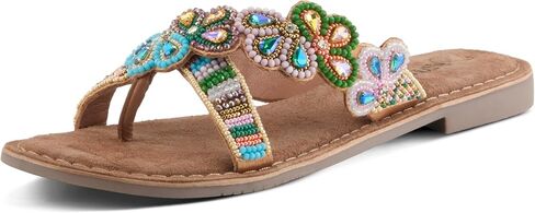 Azura Women's SWEETUMS Beaded Slide Sandals – Vibrant Floral Design, Suede Footbed, Lightweight Toe Loop Sandals in Saudi Arabia