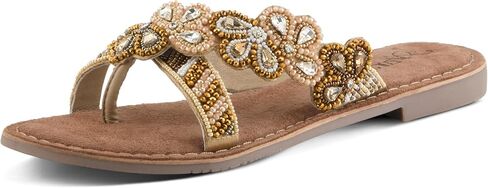Azura Women's SWEETUMS Beaded Slide Sandals – Vibrant Floral Design, Suede Footbed, Lightweight Toe Loop Sandals in Saudi Arabia