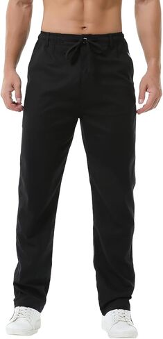 Hoerev Linen Cotton Casual Trousers Pants Drawing String Zipper Closure in Kuwait