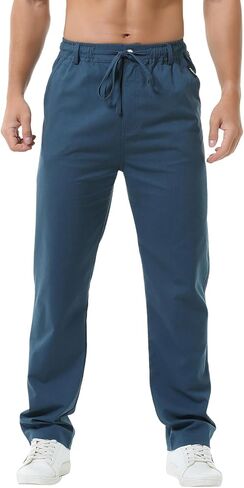 Hoerev Linen Cotton Casual Trousers Pants Drawing String Zipper Closure in Kuwait
