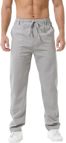 Hoerev Linen Cotton Casual Trousers Pants Drawing String Zipper Closure in Kuwait