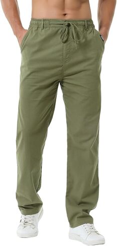 Hoerev Linen Cotton Casual Trousers Pants Drawing String Zipper Closure in Kuwait