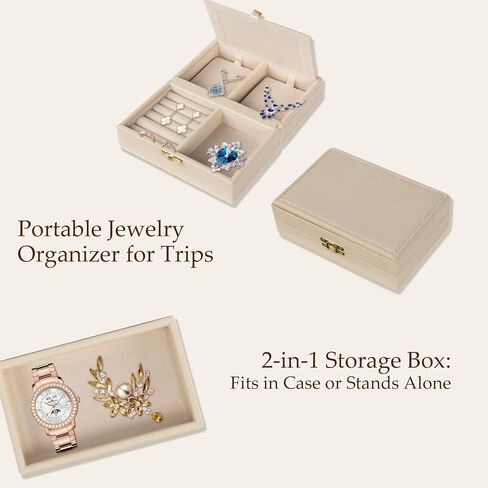 Jewelry Safe, Biometric Fingerprint Safe, Leather Wrapped Jewelry Box with Lock & Mirror, Ultra-Lightweight Jewelry Box Suitable for Home Use & On-the-Go(Three-Tier White) in Kuwait