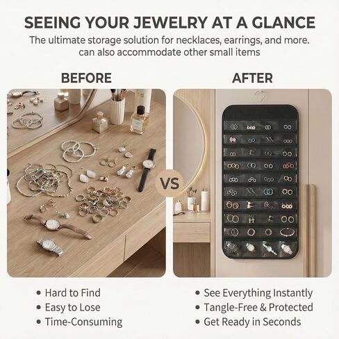 Hanging Jewelry Organizer Double Sided with 80 Clear Pockets, Necklace Organizer Hanging for Closet and Wall, Jewelry Organizer with Hanger, Over the Door Jewelry Organizer, Large Jewelry Storage Bag in Saudi Arabia