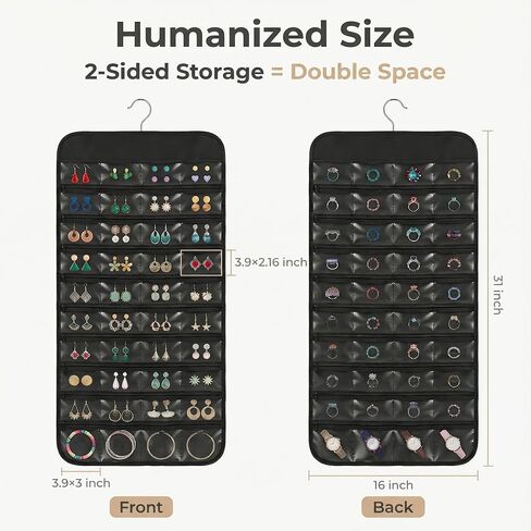 Hanging Jewelry Organizer Double Sided with 80 Clear Pockets, Necklace Organizer Hanging for Closet and Wall, Jewelry Organizer with Hanger, Over the Door Jewelry Organizer, Large Jewelry Storage Bag in Saudi Arabia