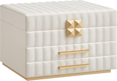 SONGMICS HOME 3-Tier Jewelry Box with Mirror, Jewelry Organizer with 2 Drawers, PU Surface with Stitching, Floating Effect, 8.5 x 9.4 x 6.2 Inches, Cloud White, ANAH Collection UJBC183W01 in Saudi Arabia