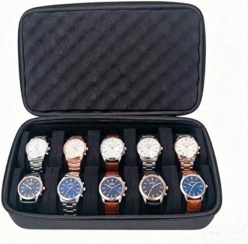 10 Slots Watch Travel Case for Men and Women with Zipper, Hard Watch Storage Box with Removable Shockproof Watch Pillows in Saudi Arabia