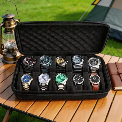 10 Slots Watch Travel Case for Men and Women with Zipper, Hard Watch Storage Box with Removable Shockproof Watch Pillows in Saudi Arabia