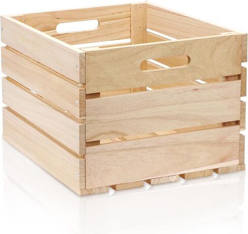 1 PCS Extra Large Wood Crates Box for Storage 16 x 12 x 9.5 Inches Unassembled Natural Wooden Crates with Handle Decorative Nesting Container for Display Rustic DIY Home Laundry (Wood Color) in Saudi Arabia