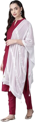 Ada Handcrafted Chikankari Indian White Georgette Stole Dupatta Wrap Scarf for Women & Girls A511188 White in Kuwait