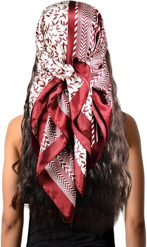 Burgundy Satin Head Scarf for Women Like Silk Scarf for Hair Wrapping Bandanas Square Shawl Wraps 35 Inches in Saudi Arabia