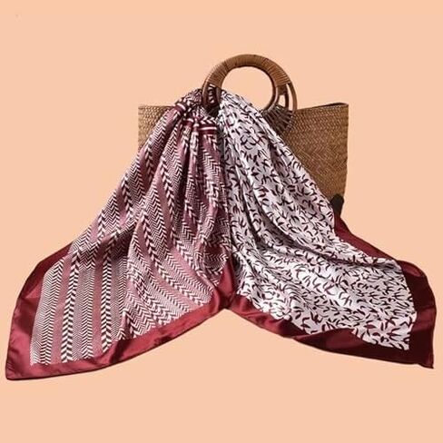 Burgundy Satin Head Scarf for Women Like Silk Scarf for Hair Wrapping Bandanas Square Shawl Wraps 35 Inches in Saudi Arabia