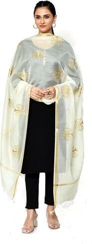 Banarasi Cotton Dupatta for Women Zari Embroidered Work, Shawl Scarf Wrap Chunni in Saudi Arabia