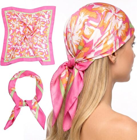 27.5'' Pink Head Scarf, Square Satin Scarf Hair Scarfs for Women Silk Feeling Neck Scarfs for Hair Wrapping and Sleeping at Night Fashion Lightweight in Kuwait