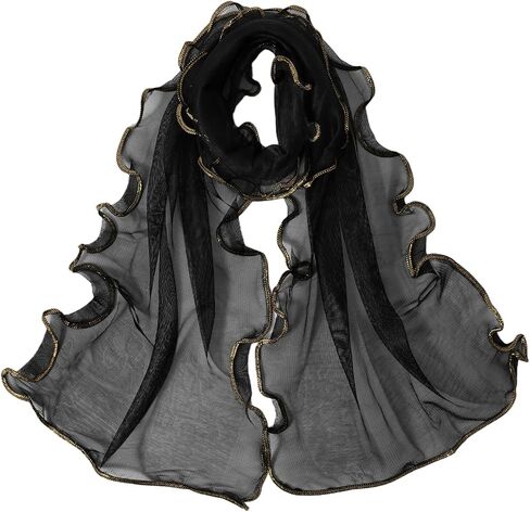 GERINLY Thin Sheer Neck Scarf Chiffon, Long Narrow Neckerchief with Ruffle, Women's Fashion Scarves Lightweight in Kuwait