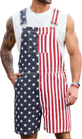 Mainfini Men's American Flag Bibs Overalls Denim 4th of July Patriotic Coveralls with Pockets (S-XXL) in Saudi Arabia
