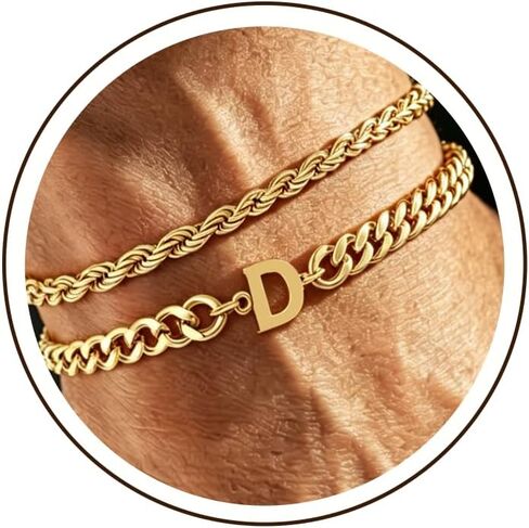 Initial Bracelet for Men Gold Cuban Chain Bracelet 26 Letters A-Z Adjustable Stainless Steel Twist Rope Bracelets Stylish Non Tarnish Mens Jewelry Gifts in Saudi Arabia