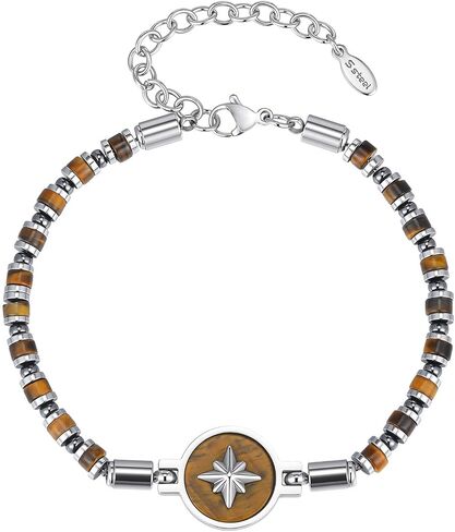 Compass Bracelet for Men : Natural Stone Bead Bracelet,Adjustable Stainless Steel Men's Link Chain,Unique Jewelry Gifts for Him,Birthday Travel New Journey Graduation Gift for Son Boyfriend Friends in Saudi Arabia