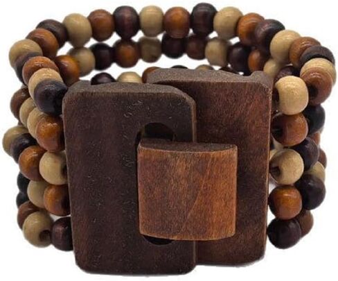 Bohemian Multi Layers Seed Beads Wide Bangle Strand Bracelet Wooden Thick Natural Wood Beads Stretch Bracelet for Women Men in Kuwait
