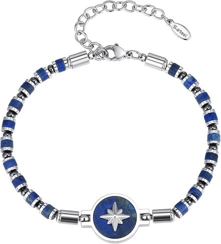 Compass Bracelet for Men : Natural Stone Bead Bracelet,Adjustable Stainless Steel Men's Link Chain,Unique Jewelry Gifts for Him,Birthday Travel New Journey Graduation Gift for Son Boyfriend Friends in Kuwait