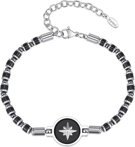 Compass Bracelet for Men : Natural Stone Bead Bracelet,Adjustable Stainless Steel Men's Link Chain,Unique Jewelry Gifts for Him,Birthday Travel New Journey Graduation Gift for Son Boyfriend Friends in Kuwait