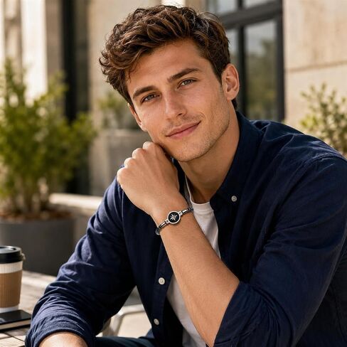 Compass Bracelet for Men : Natural Stone Bead Bracelet,Adjustable Stainless Steel Men's Link Chain,Unique Jewelry Gifts for Him,Birthday Travel New Journey Graduation Gift for Son Boyfriend Friends in Kuwait