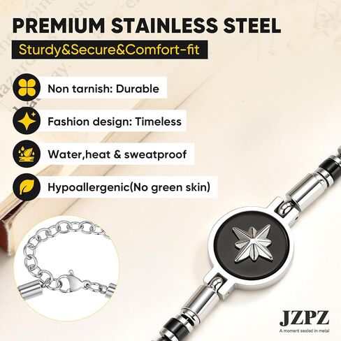 Compass Bracelet for Men : Natural Stone Bead Bracelet,Adjustable Stainless Steel Men's Link Chain,Unique Jewelry Gifts for Him,Birthday Travel New Journey Graduation Gift for Son Boyfriend Friends in Kuwait