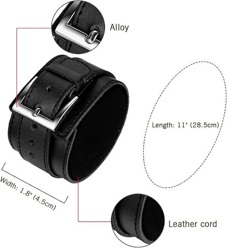 Avaner Men's Wide Leather Cuff Bracelet Punk Gothic Rock Biker Wrap Black Cuffs Wristband in Kuwait