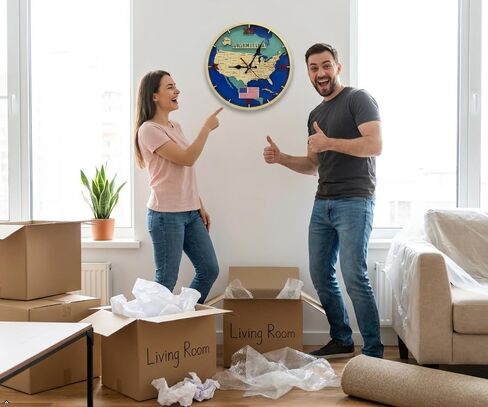 ساعة حائط خشبية بتصميم خريطة الولايات المتحدة الأمريكية 11.4 بوصة صامتة غير موقوتة، مصنوعة يدويًا من 6 طبقات من الخشب المقطوع بالليزر مع إطار ذهبي، ديكور ممتاز لغرفة المعيشة وغرفة النوم والمكتب in Kuwait