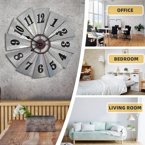 Mrocioa 24 Inch Rustic Windmill Wall Clock - Galvanized Metal Farmhouse Decor, Silent Battery Operated Vintage Industrial Clock for Kitchen, Living Room, Bedroom in Saudi Arabia