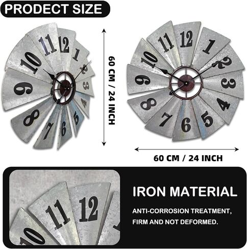 Mrocioa 24 Inch Rustic Windmill Wall Clock - Galvanized Metal Farmhouse Decor, Silent Battery Operated Vintage Industrial Clock for Kitchen, Living Room, Bedroom in Saudi Arabia