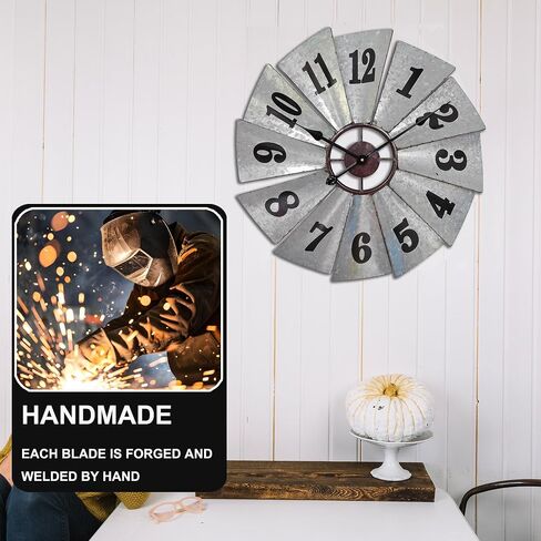 Mrocioa 24 Inch Rustic Windmill Wall Clock - Galvanized Metal Farmhouse Decor, Silent Battery Operated Vintage Industrial Clock for Kitchen, Living Room, Bedroom in Saudi Arabia
